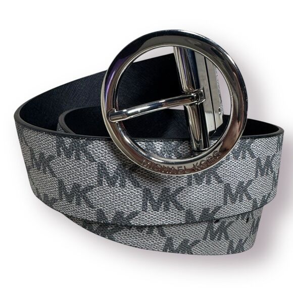 Michael Kors Accessories - Michael Kors Signature MK Logo Print Canvas Gray Silver‎ Belt Size Medium 34"